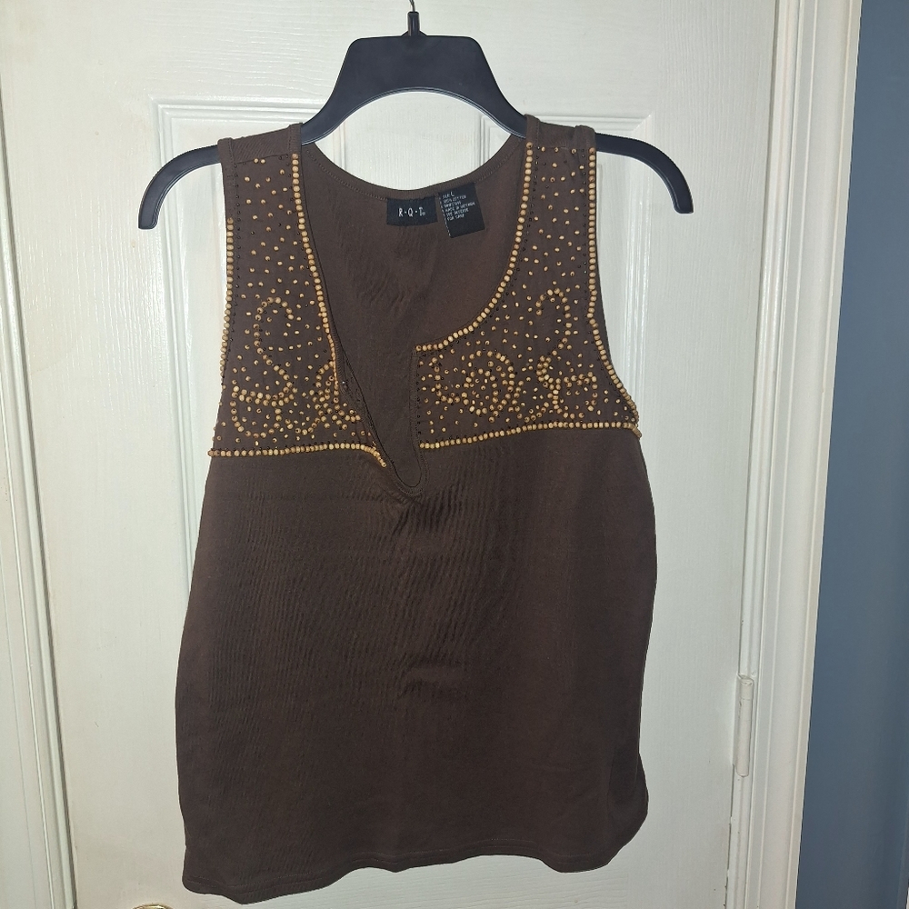 Brown Embellished Tank Top